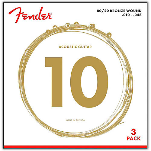 70XL 80/20 Phosphore Bronze Acoustic Guitar Strings 3-Pack, Extra Light Guage 10-48