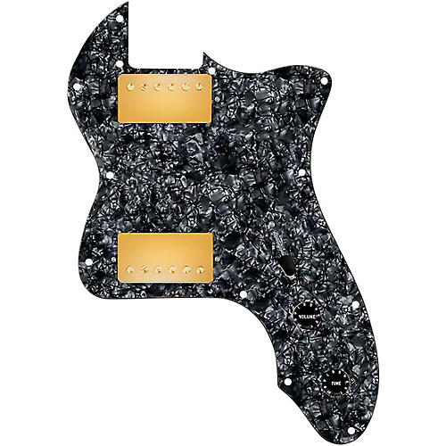 920d Custom 72 Thinline Tele Loaded Pickguard With Gold Roughneck Humbuckers and Black Knobs Black Pearl