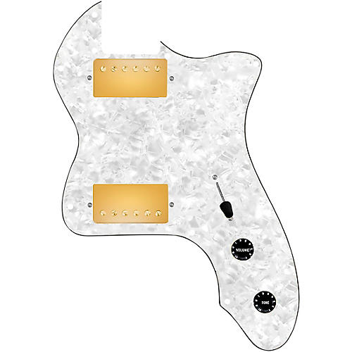 920d Custom 72 Thinline Tele Loaded Pickguard With Gold Roughneck Humbuckers and Black Knobs White Pearl