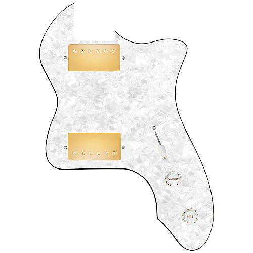 920d Custom 72 Thinline Tele Loaded Pickguard With Gold Roughneck Humbuckers and White Knobs White Pearl