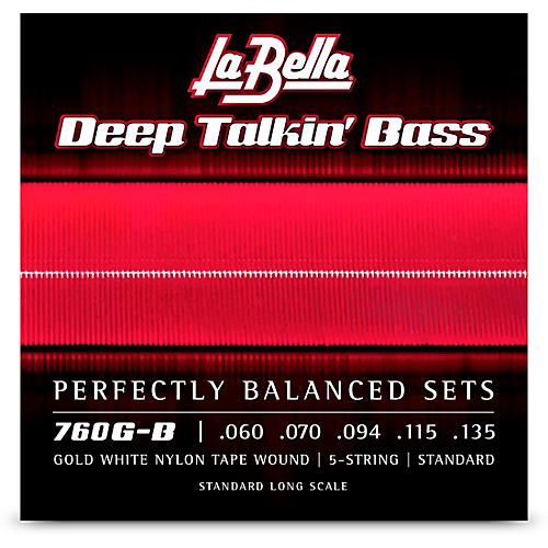 LaBella 760G-B Deep Talkin' Bass Gold White Nylon Tape Wound 5-String Bass Strings - Standard 60 - 135