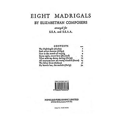 Novello 8 Madrigals by Elizabethan Composers COLLECTION Composed by Various