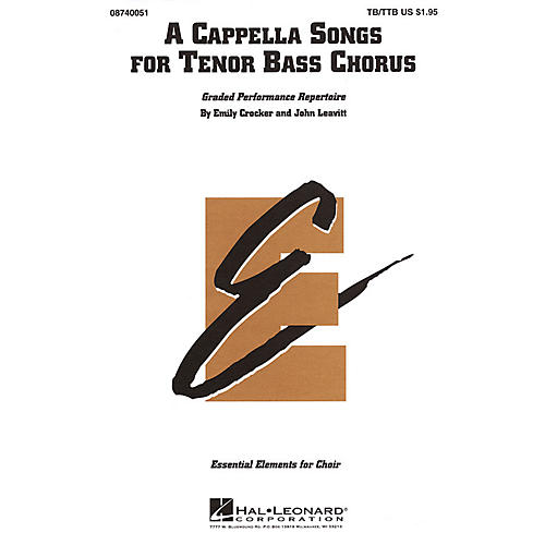 Hal Leonard A Cappella Songs for Tenor Bass Chorus TB/TTB