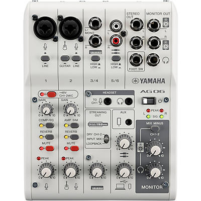 Yamaha AG06MK2 6-Channel Mixer/USB Interface for IOS/Mac/PC, White