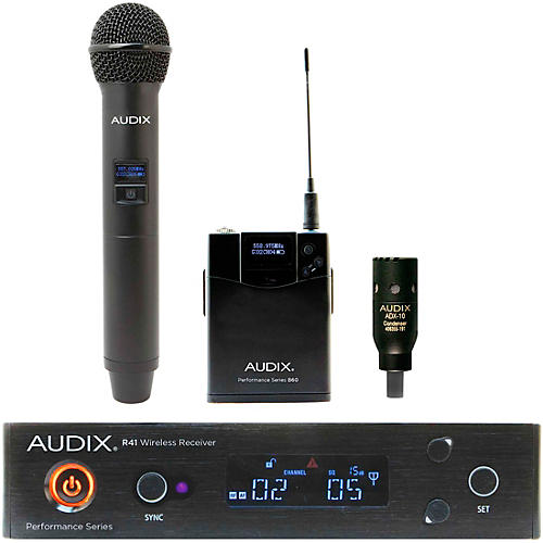 Audix AP41 OM2 L10 Wireless Microphone System With R41 Diversity Receiver, H60/OM2 Handheld Transmitter and ADX10 Lavalier Microphone Band A