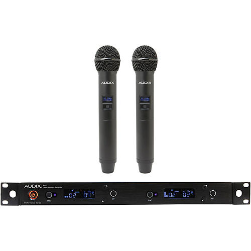 Audix AP42 OM5 Dual Handheld Wireless Microphone System with R42 Two Channel Diversity Receiver and Two H60/OM5 Handheld Transmitters Band B