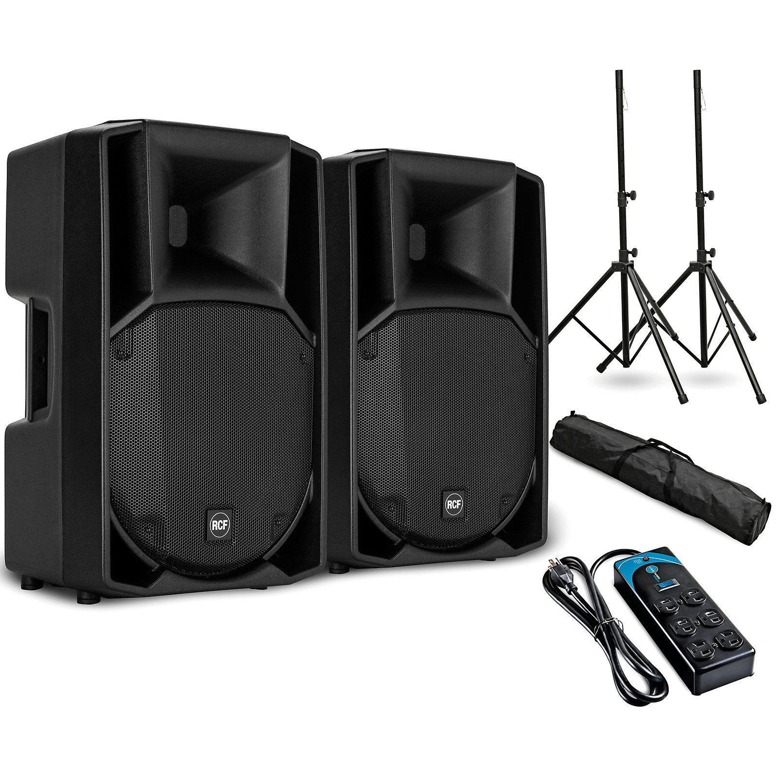 RCF ART 712A MK4 12" Powered Speaker Pair with Stands and Power Strip