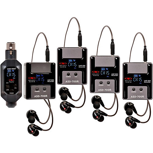 Galaxy Audio ASD-700-4 Digital 15 Channel UHF Plug & Play Wireless In-Ear Monitor Band Pack System with EB5 Earbuds Frequency CODE B6 571-585 MHz