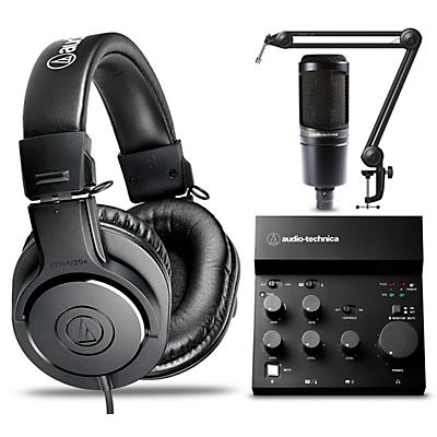 Audio-Technica AT2020 Condenser Microphone, ATH-M20X Headphones, AT8700 Boom Arm & AT-UMX3 Mixer Bundle