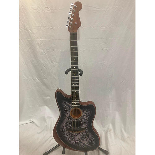 Fender Acoustasonic Jazzmaster Limited Editon Paisley Acoustic Electric Guitar Black and White