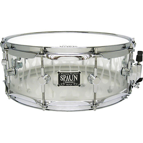 Acrylic Clear Snare Drum with Sandblasted Flames and Chrome Hardware