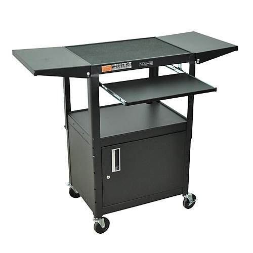 H. Wilson Adjustable Height Cart with Keyboard Tray, Locking Cabinet and Drop Leaf Shelves