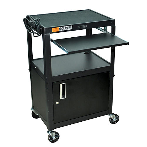 Adjustable Height  Cart with Keyboard Tray and Locking Cabinet