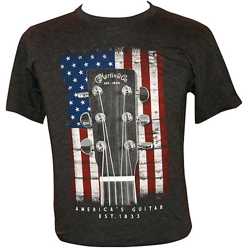 Martin American Flag Guitar T-Shirt Medium Charcoal