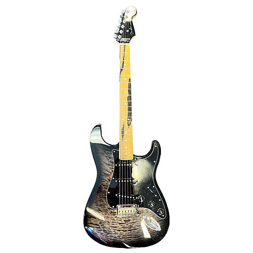 Fender American QMT Strat HSS Pale Moon Trans Black Solid Body Electric Guitar Trans Black