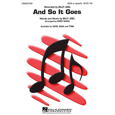 Hal Leonard And So It Goes SATB a cappella by Billy Joel Arranged by Kirby Shaw