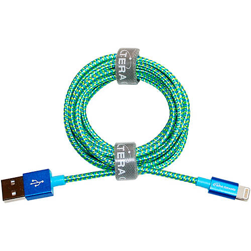 Apple MFi Certified - Lightning to USB Braided Cable with Aluminum Housing, 7 Feet Blue/Green