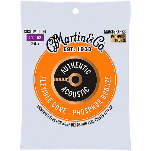 Martin Authentic Acoustic Flexible Core Guitar Strings 3-Pack Custom Light (11-52)