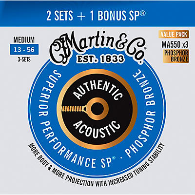 Martin Authentic Acoustic SP Guitar Strings, Medium (MA550) Value 3-Pack (13-56)
