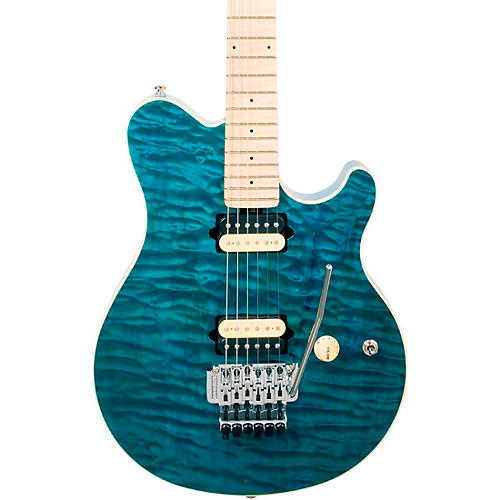 Ernie Ball Music Man Axis Premium One Piece Quilt Top Elecric Guitar Translucent Blue