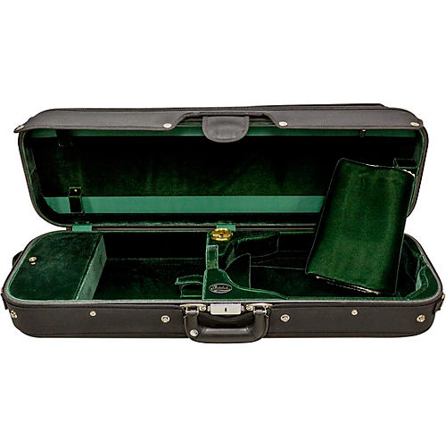 Bobelock B1002VS Oblong Woodshell Suspension Violin Case 4/4 Size Black Exterior, Green Interior