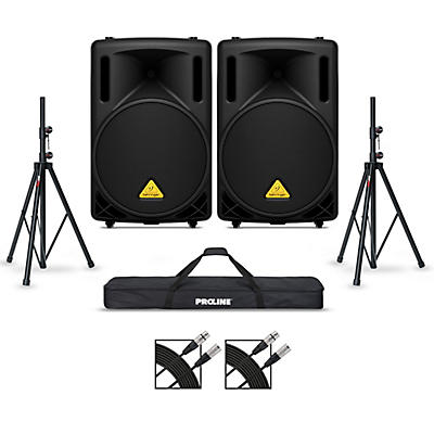 Behringer B212D 12" Powered Speaker Pair With Stands and Cables