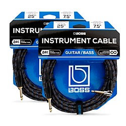 2-Pack Boss BIC-25A 25ft. Angled To Straight Instrument Cable