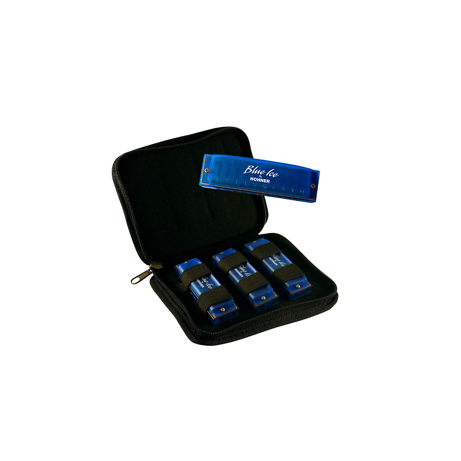 Hohner BIP Blue Ice Harmonica, 3 Pack with Zippered Carrying Case