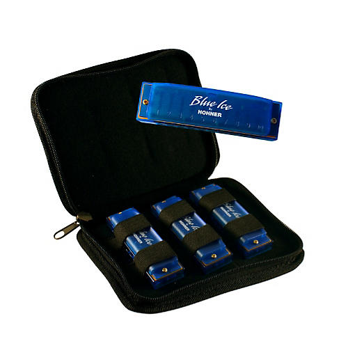 BIP Blue Ice Harmonica, 3 Pack with Zippered Carrying Case