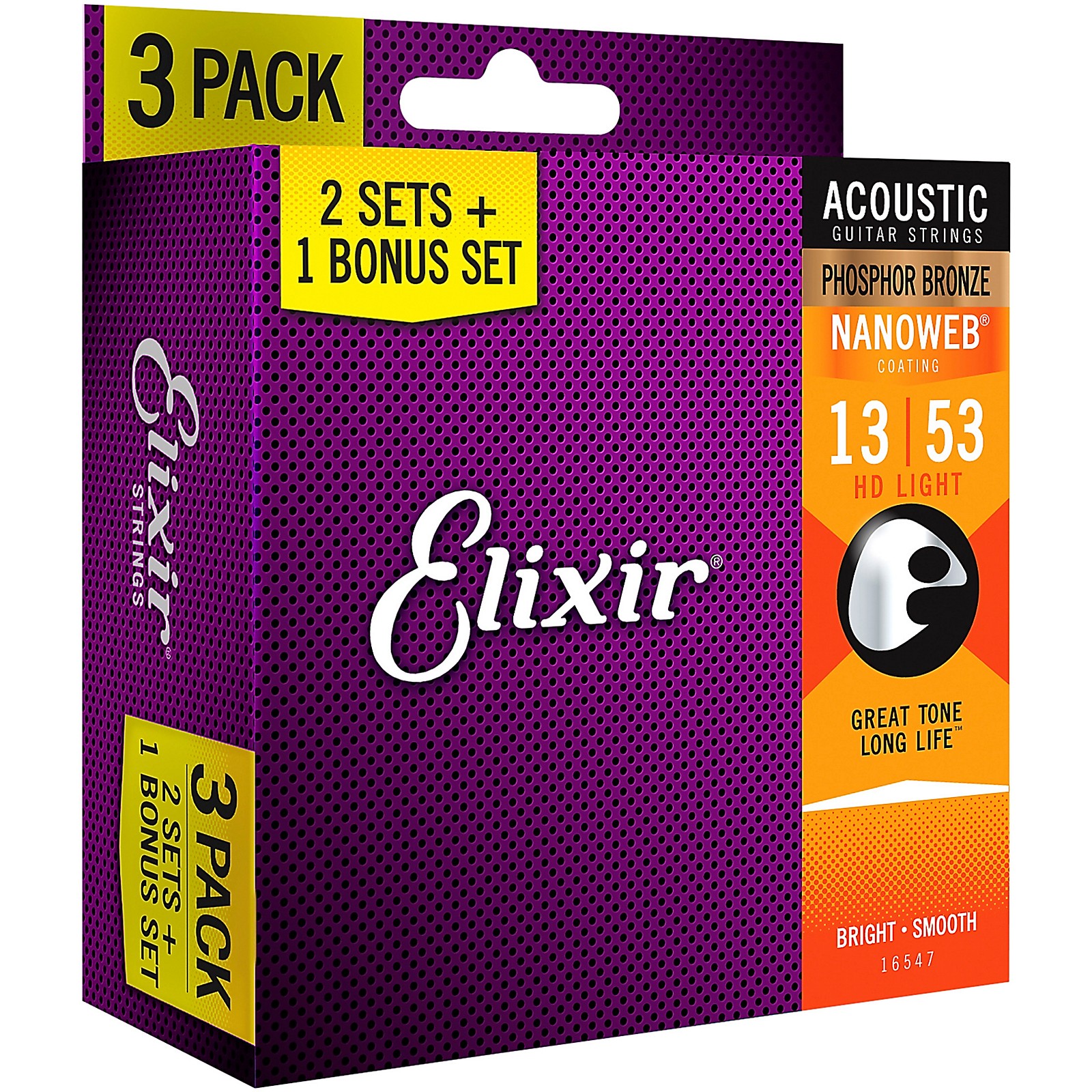 Elixir BONUS PACK Nanoweb Phosphor Bronze HD Light Acoustic Guitar