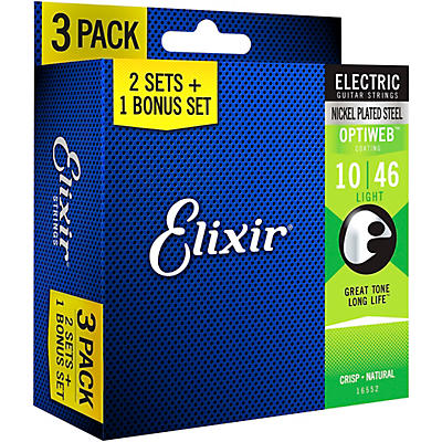 Elixir BONUS PACK! OPTIWEB Coated Electric Guitar Strings, Light (.010-.046), 3 Pack