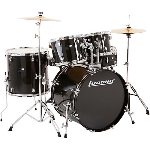 Ludwig BackBeat Complete 5-Piece Drum Set With Hardware and Cymbals - Black Sparkle