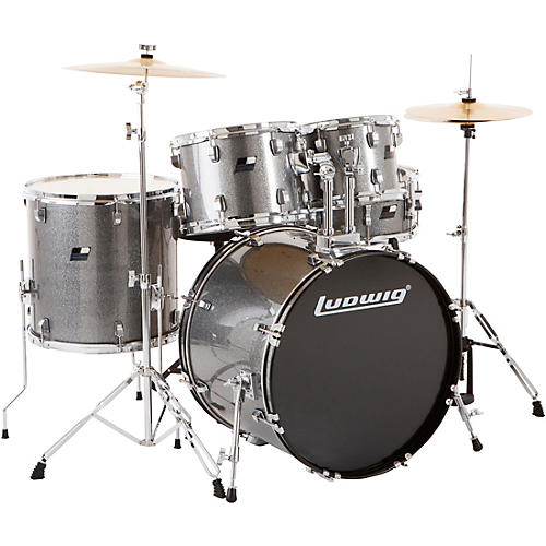 Ludwig BackBeat Complete 5-Piece Drum Set With Hardware and Cymbals Condition 1 - Mint Metallic Silver Sparkle
