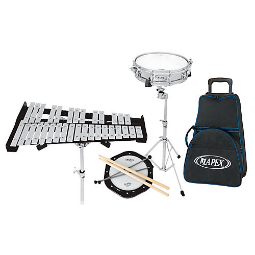 Backpack Snare Drum and Bell Percussion Kit with Rolling Bag