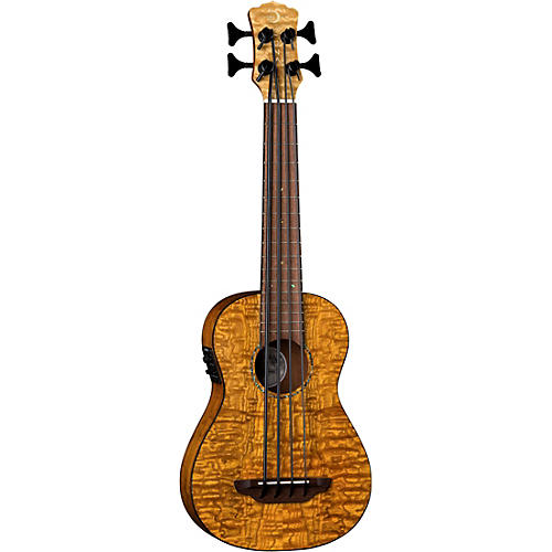 Luna Guitars Bari-Bass Quilt Top Acoustic Electric Ukulele Satin Natural