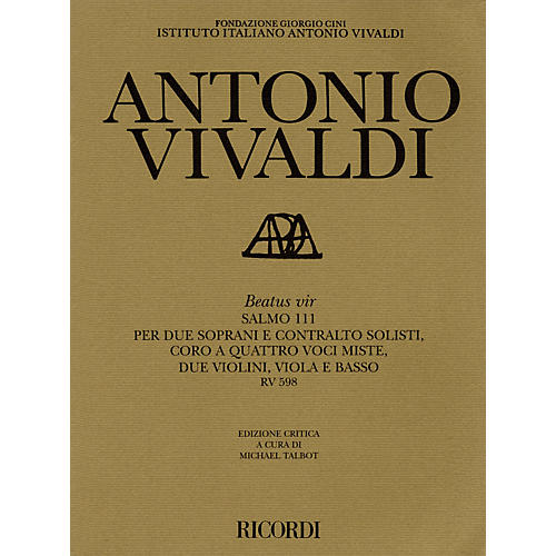 Ricordi Beatus Vir RV598 Study Score Series Composed by Antonio Vivaldi Edited by Michael Talbot