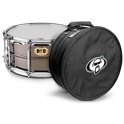 Pork Pie Big Black Brass Snare Drum with Tube Lugs and Chrome Hardware with Protection Racket Case