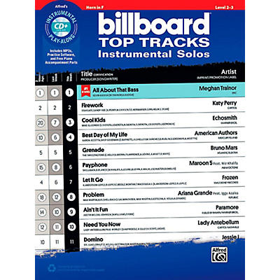 Alfred Billboard Top Tracks Instrumental Solos - Horn in F Book & CD Play-Along