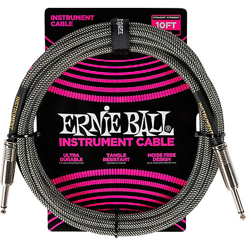Ernie Ball Braided Instrument Cable Straight/Straight 10 ft. Silver Fox