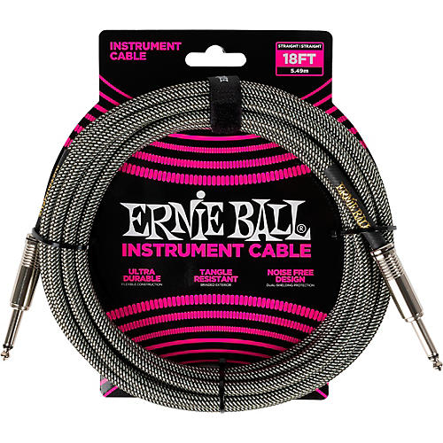 Ernie Ball Braided Instrument Cable Straight/Straight 18 ft. Silver Fox