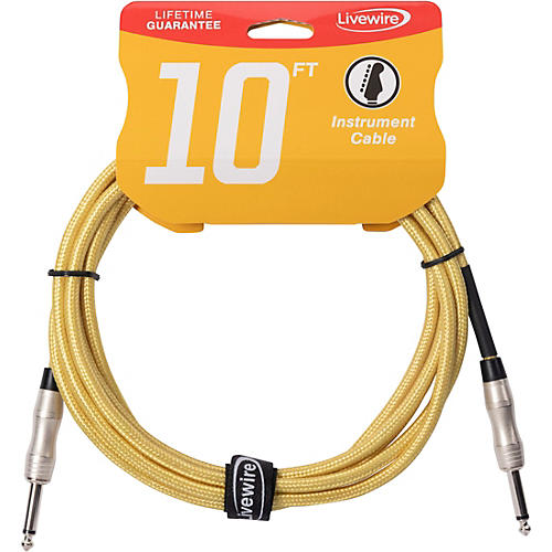 Livewire Braided Instrument Cable With Ergonomic Connectors 10 ft. Brass Note