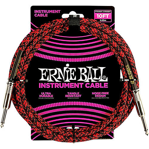 Ernie Ball Braided Straight to Straight Instrument Cable 10 ft. Red/Black