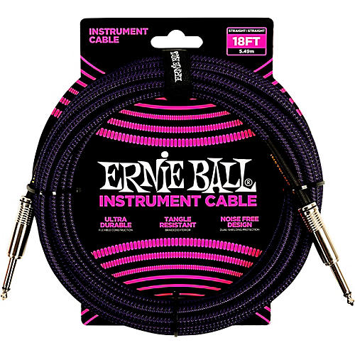 Ernie Ball Braided Straight to Straight Instrument Cable 18 ft. Purple/Black
