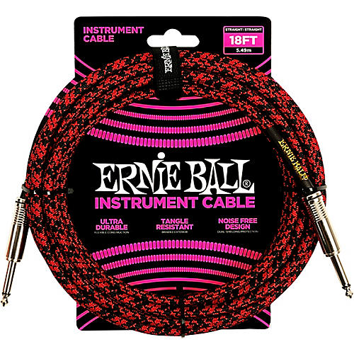 Ernie Ball Braided Straight to Straight Instrument Cable 18 ft. Red/Black