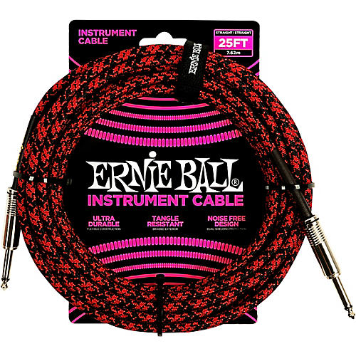 Ernie Ball Braided Straight to Straight Instrument Cable 25 ft. Red/Black