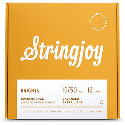 Stringjoy Brights 12 String 80/20 Bronze Acoustic Guitar Strings
