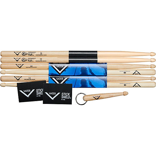 Buy 2 Pairs Vater 5B wood and 1 Pair Vater Extended Play 5B Wood, get 1 free pair of Vater Stick Shield and 1 Vater Keychain