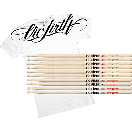 Buy 5 Pairs of American Classic Hickory Drumsticks, Get a Free Vic Firth Collar T-Shirt