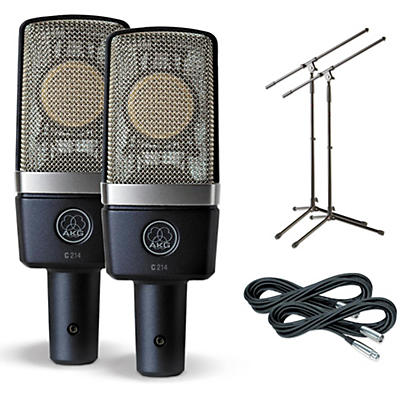 AKG C214 Large-Diaphragm Condenser Mic Cable and Stand Drum Overhead Package