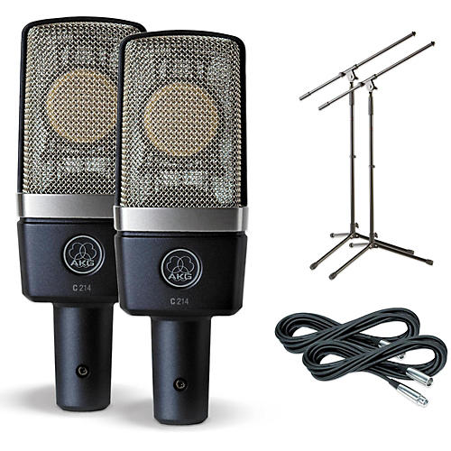 AKG C214 Large Diaphragm Condenser Mic Cable and Stand Drum Overhead Package